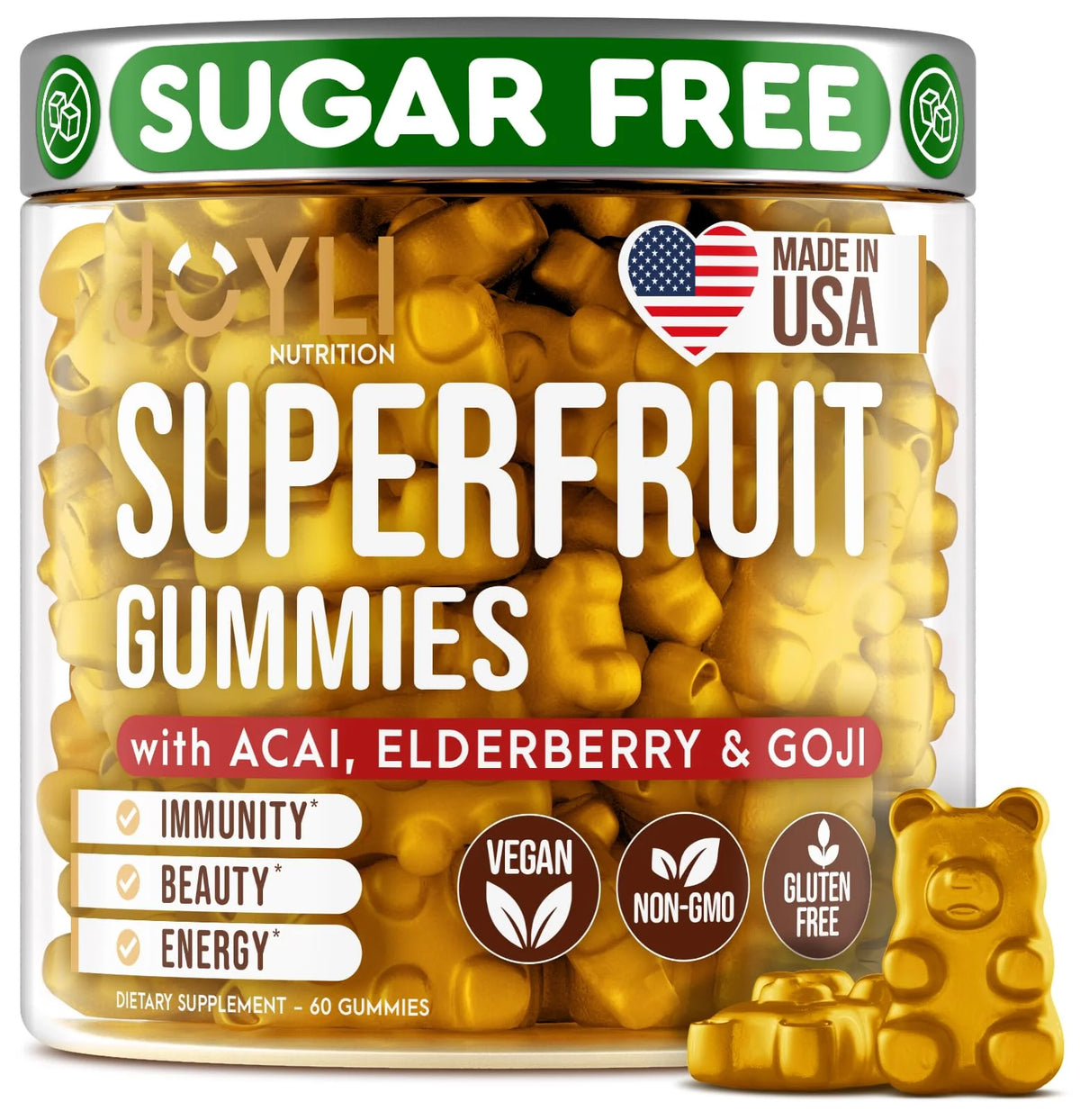 Sugar-Free Multivitamin Gummies with Goji, Elderberry, Vitamins A, C, D & E P489