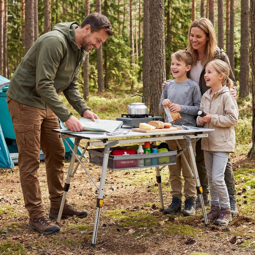 Camping Table Portable Foldable with Adjustable Legs & Storage Layer T90740