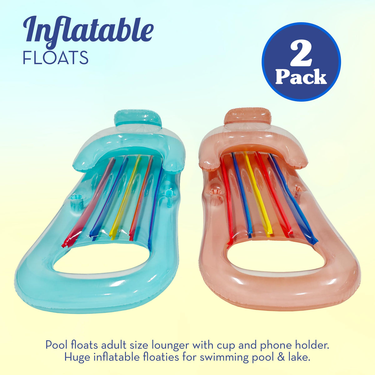 Adult Size Pool Floats Lounger with Cup Holder 2 Pack L5485