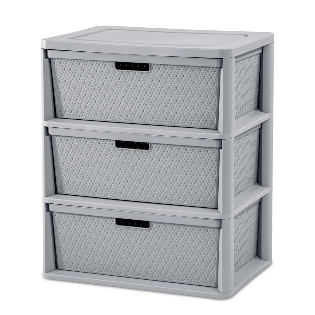 Wide 3-Drawer Plastic Storage Tower with Removable Bins, Gray C733