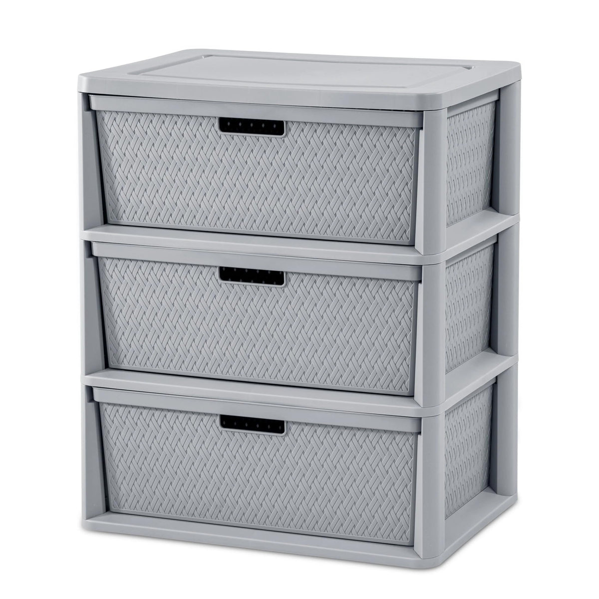 Wide 3-Drawer Plastic Storage Tower with Removable Bins, Gray C733