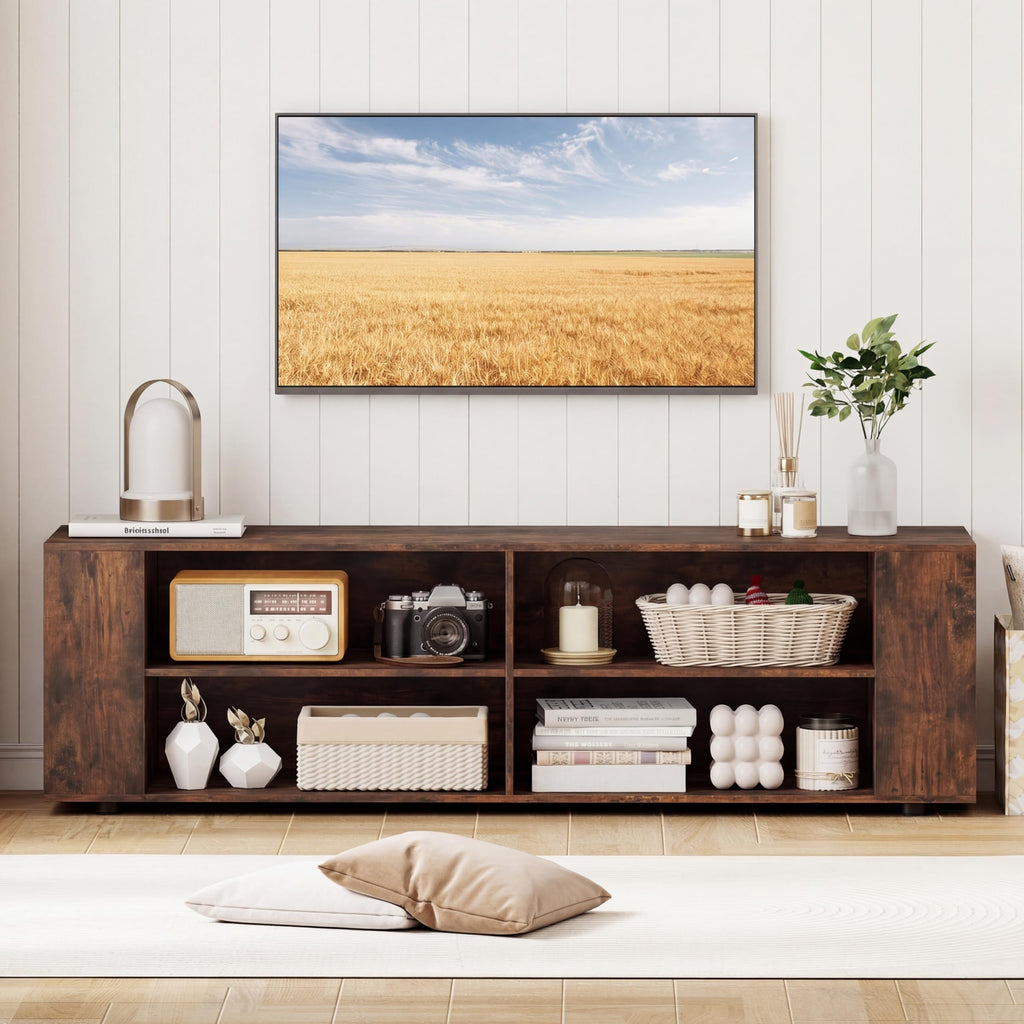 Rustic Brown Wood TV Stand with 8 Open Shelves U597346