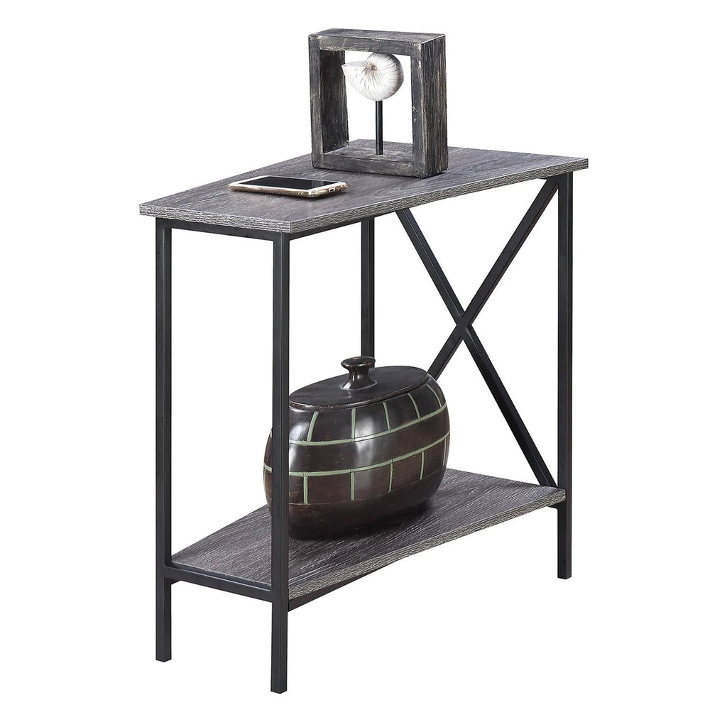 White Faux Marble Wedge End Table I753