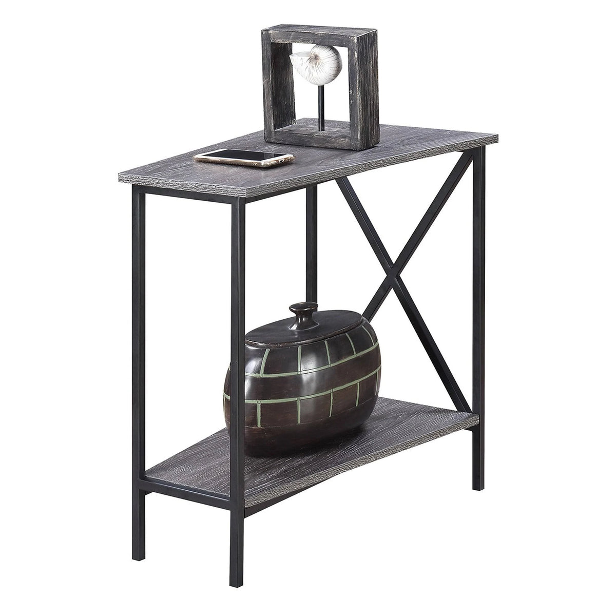 White Faux Marble Wedge End Table I753