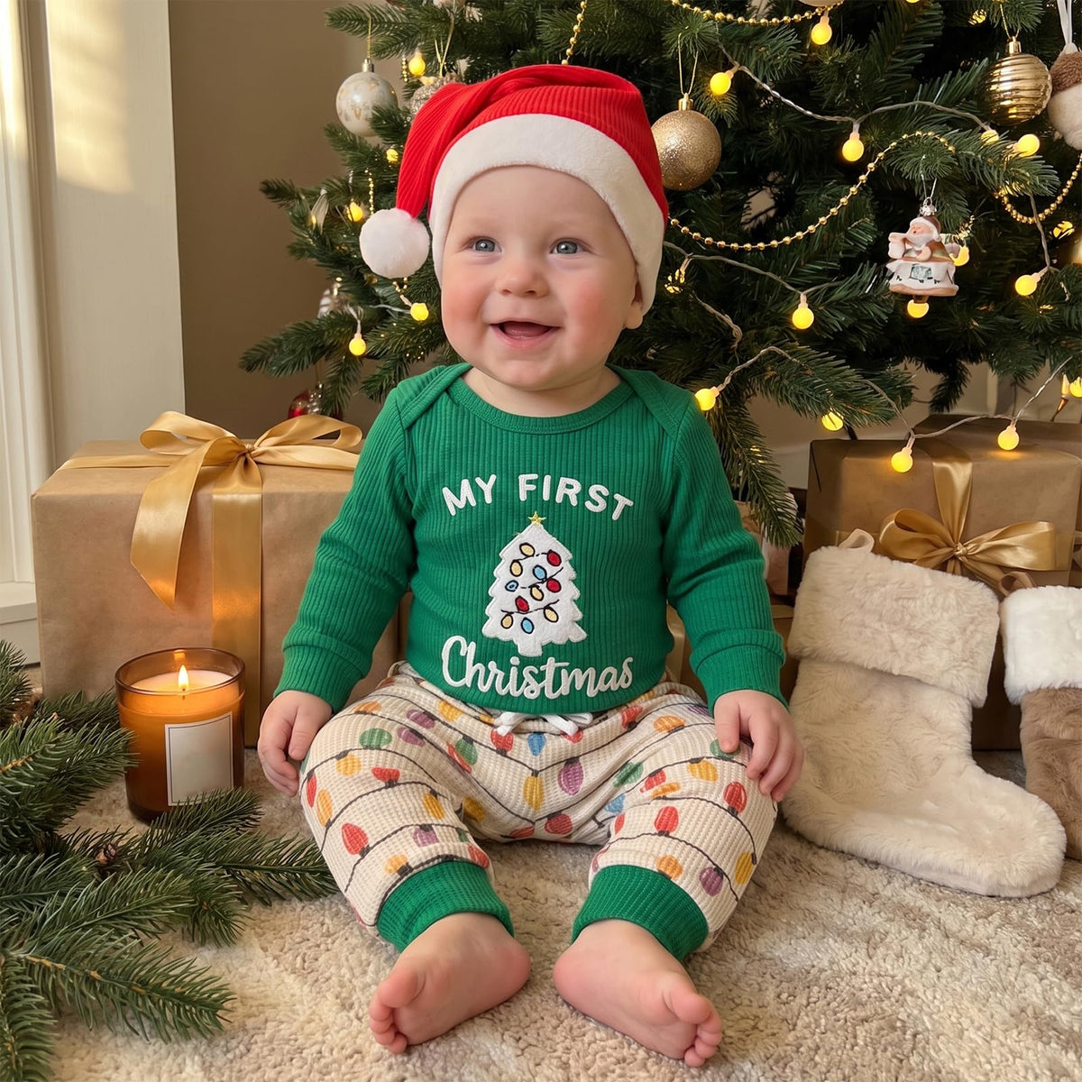 Christmas Baby Boy Outfit Romper Pants Hat Set 0-12M C28706
