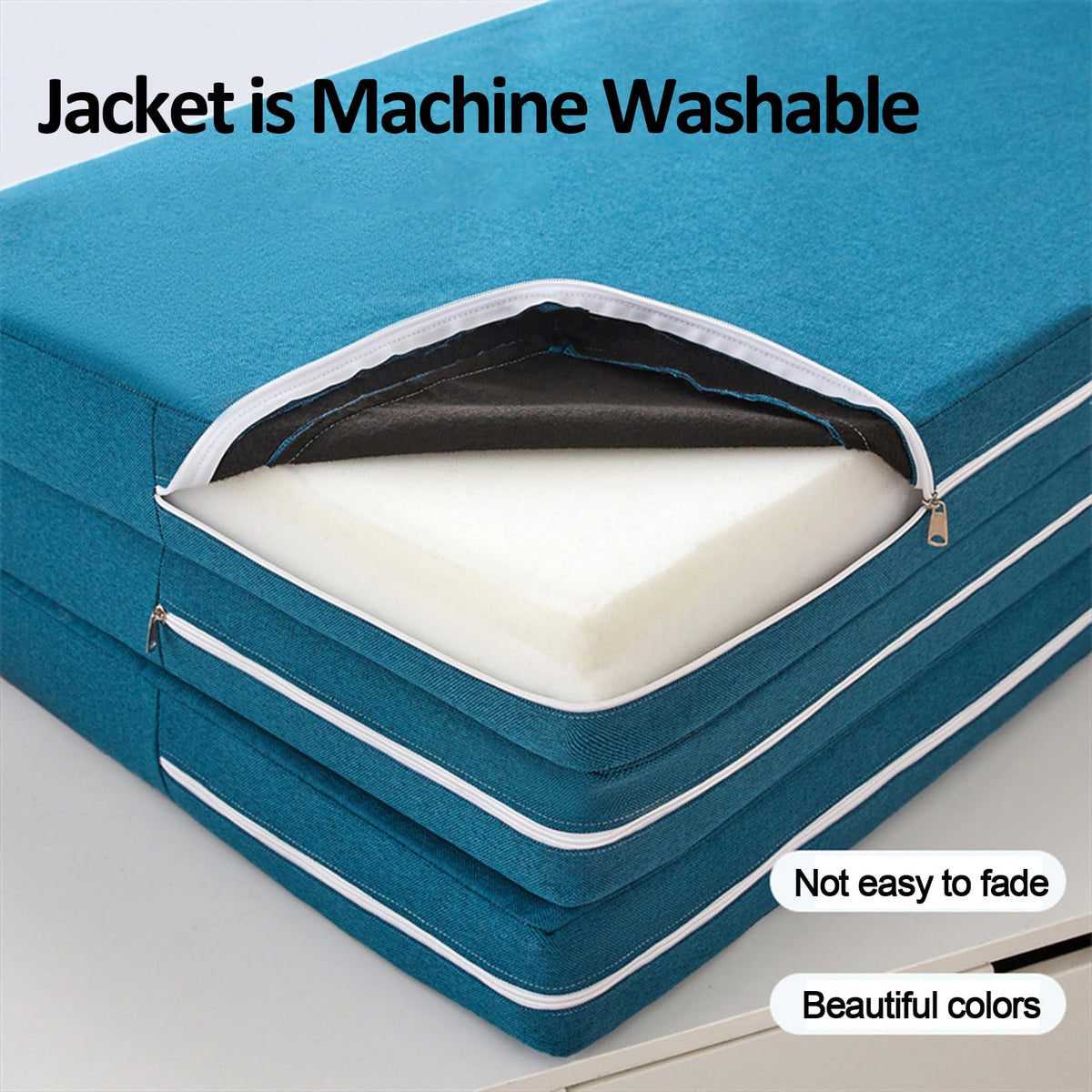 Queen Size Portable Foldable Memory Foam Trifold Mattress with Washable Cover J28409