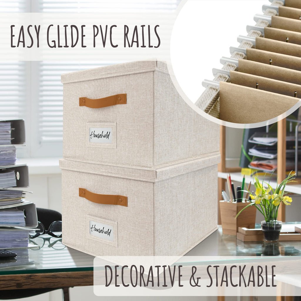 Collapsible Linen File Organizer Box Set of 2 J757426