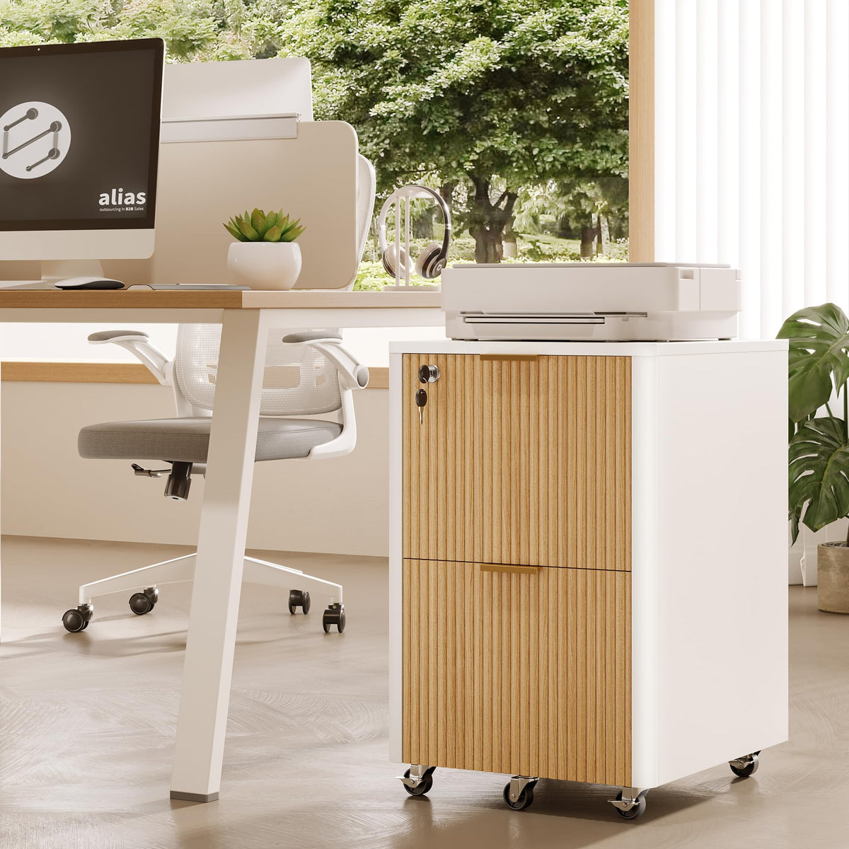 2 Drawer Wooden Mobile File Cabinet with Lock C590536