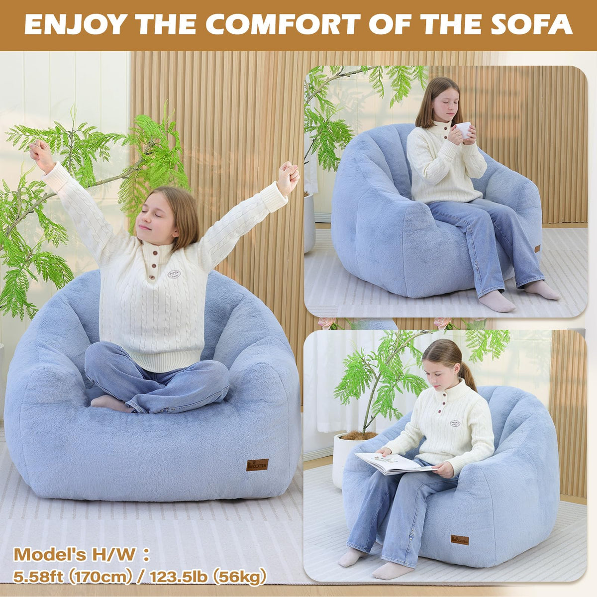 Light Blue Corduroy Bean Bag Chair Q891