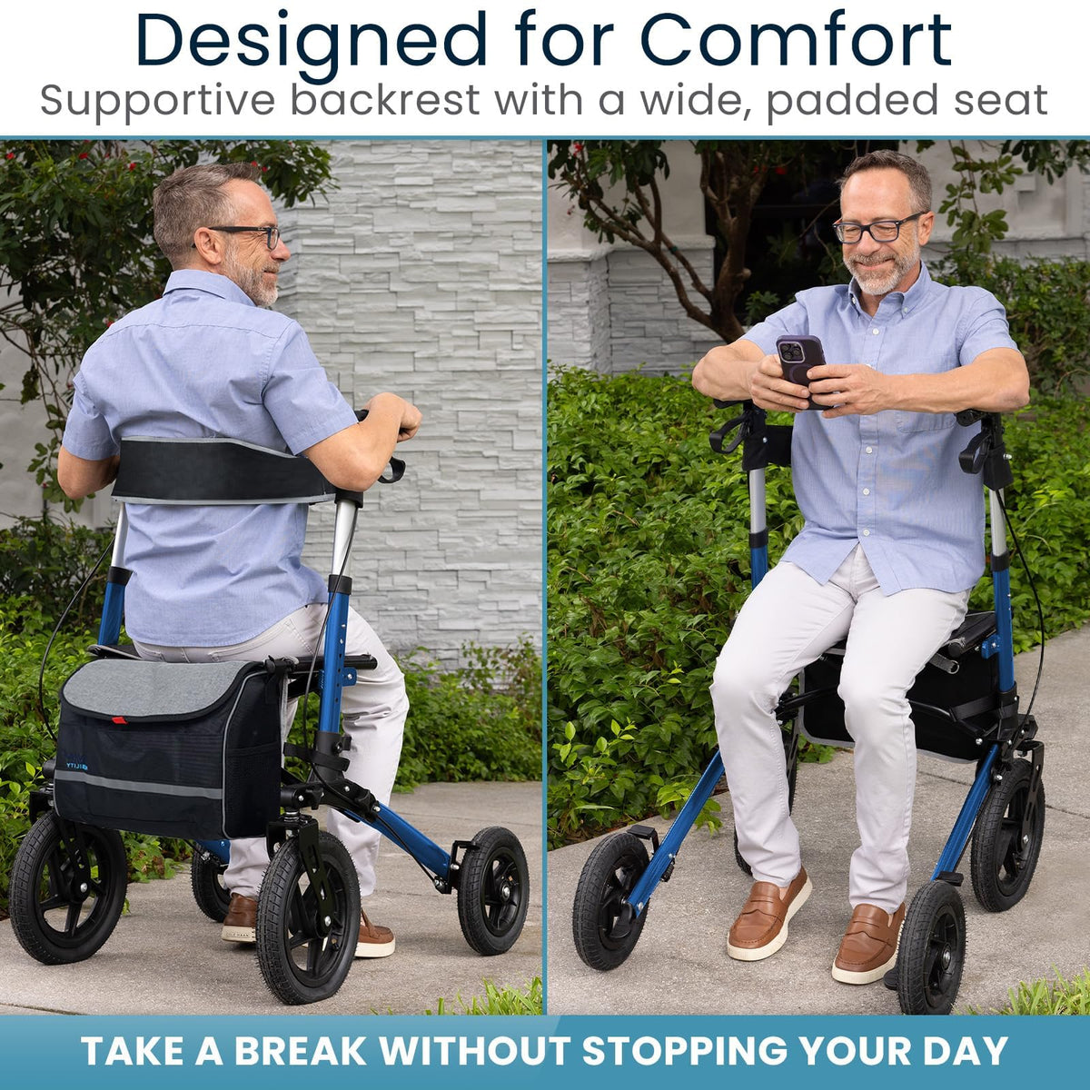 All-Terrain Rollator Walker with 12” Pneumatic Wheels O6073