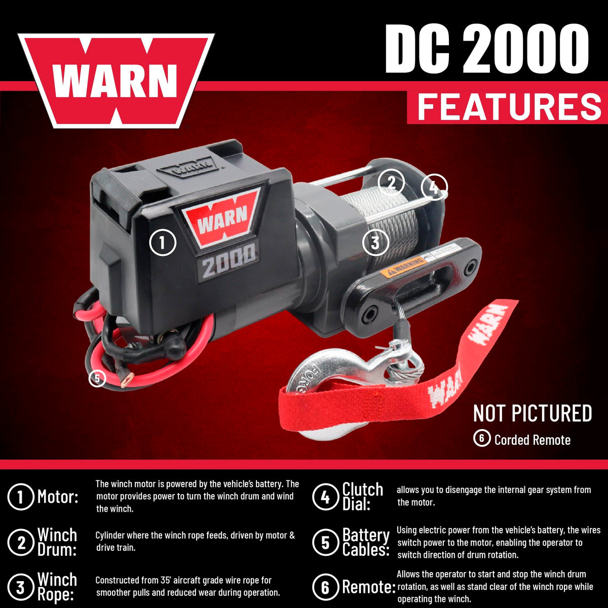 12V Electric Winch with 2000 lb Pulling Capacity S3732