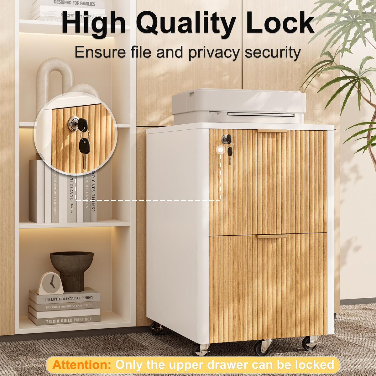2 Drawer Wooden Mobile File Cabinet with Lock C590536