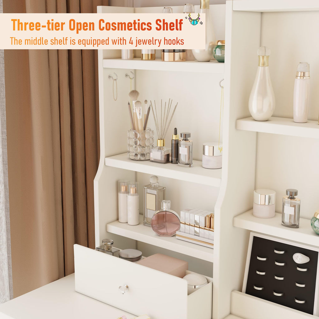 White Makeup Vanity Desk with LED Lights Mirror Z369