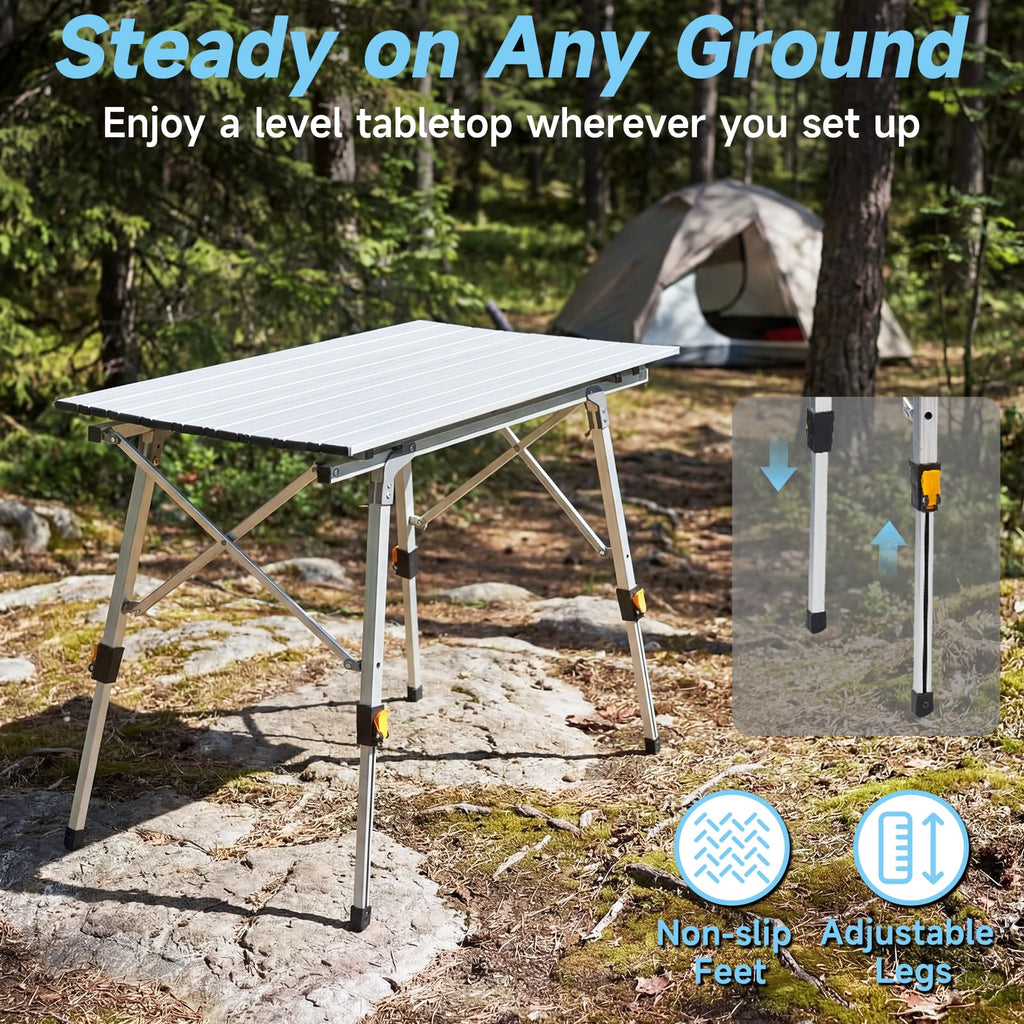 Camping Table Portable Foldable with Adjustable Legs & Storage Layer T90740