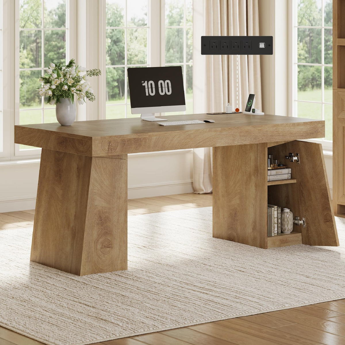 55.9" Executive Desk with Storage & Power Outlets H7333