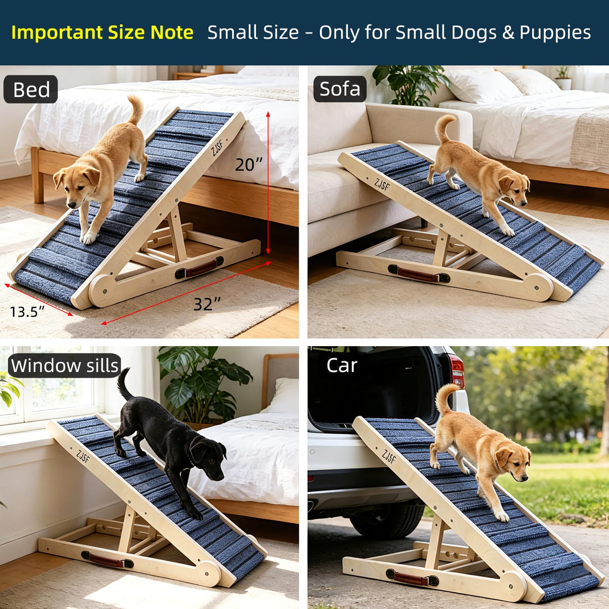 Foldable Wooden Dog Ramp 4 Adjustable Heights J16287