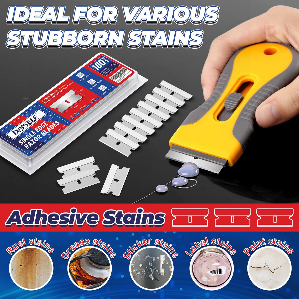 Single Edge Razor Blades, 100 Blades, High Carbon Steel X10621