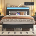 Full Bed Frame with Headboard, Footboard, Charging Station, LED Light, Storage Shelf, Black C949