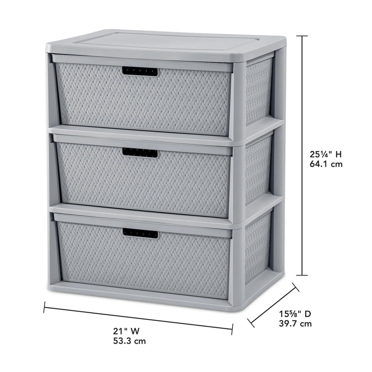 Wide 3-Drawer Plastic Storage Tower with Removable Bins, Gray C733