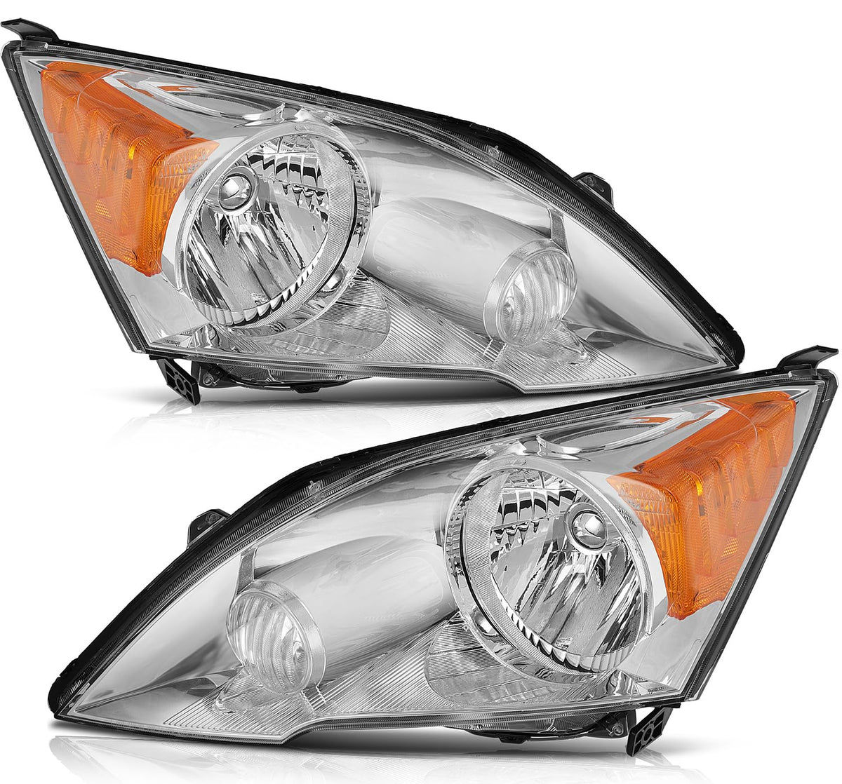 Headlight Assembly Chrome Housing Amber Reflector Clear Lens Driver and Passenger Side Pair Y4856