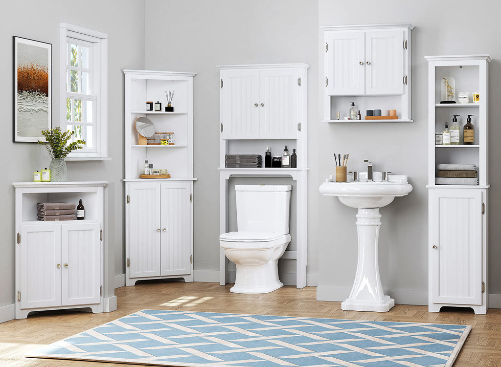 White Corner Bathroom Cabinet with Doors and Adjustable Shelf O2995
