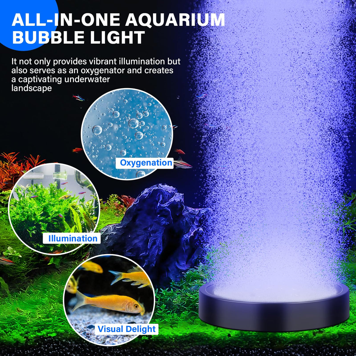 Aquarium Air Bubble Light and Magnetic Glass Clean Brush Y593630