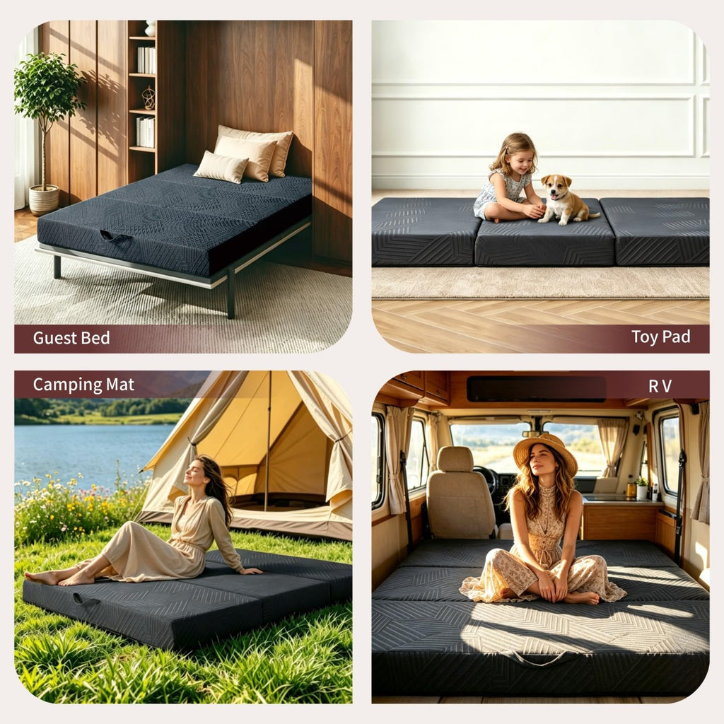 6 Inch Cooling Gel Memory Foam Trifold Mattress with Ice Silk Cover Y16924