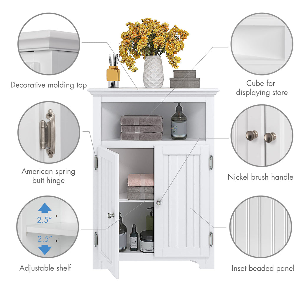 White Corner Bathroom Cabinet with Doors and Adjustable Shelf O2995