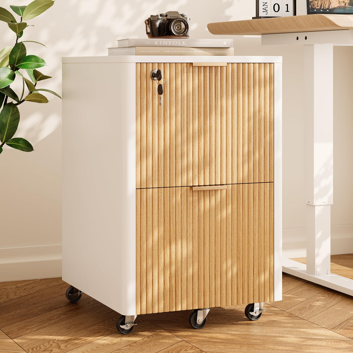 2 Drawer Wooden Mobile File Cabinet with Lock C590536