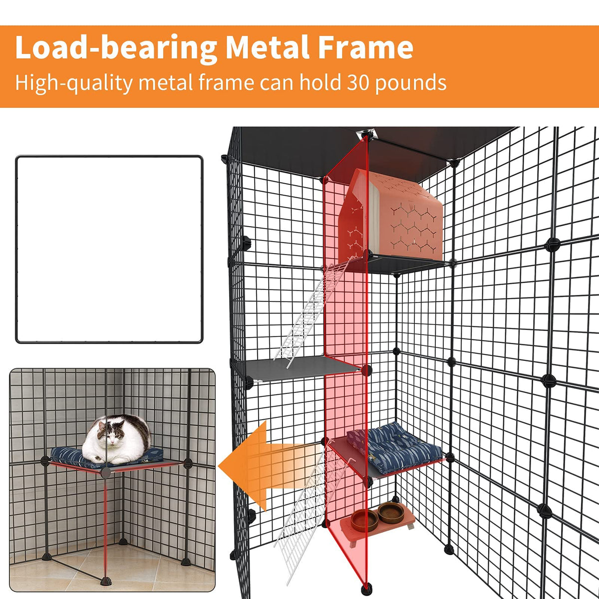 Extra Large 4-Tier Metal Cat Cage with Platforms U835