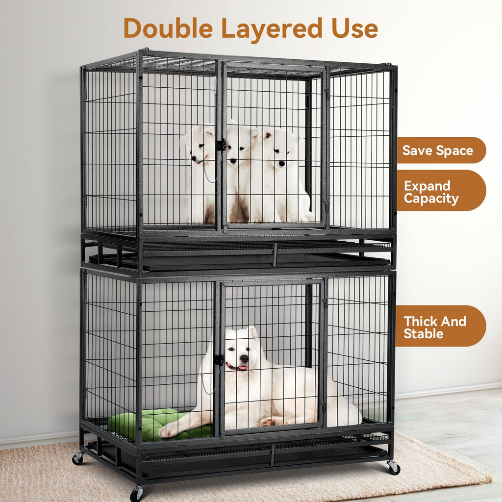 48 inch Wire Dog Crate with Lockable Wheels and Removable Tray P88478