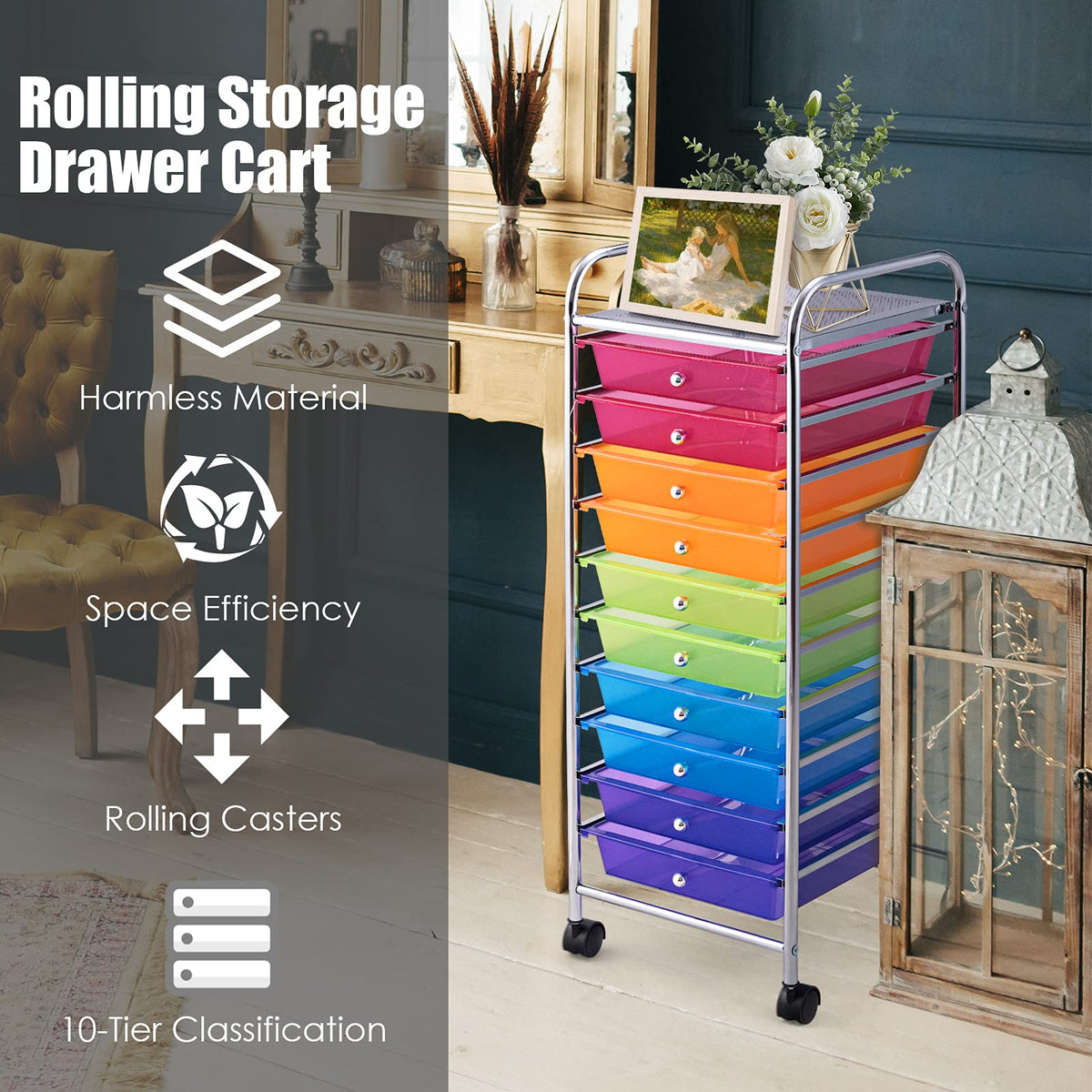 10 Drawer Rolling Storage Cart with Lockable Wheels N19295