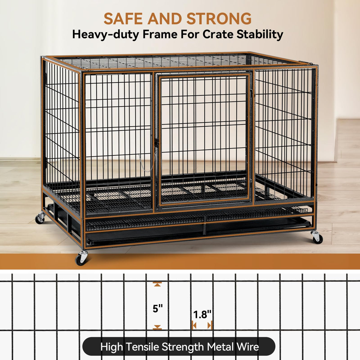 48 inch Wire Dog Crate with Lockable Wheels and Removable Tray P88478