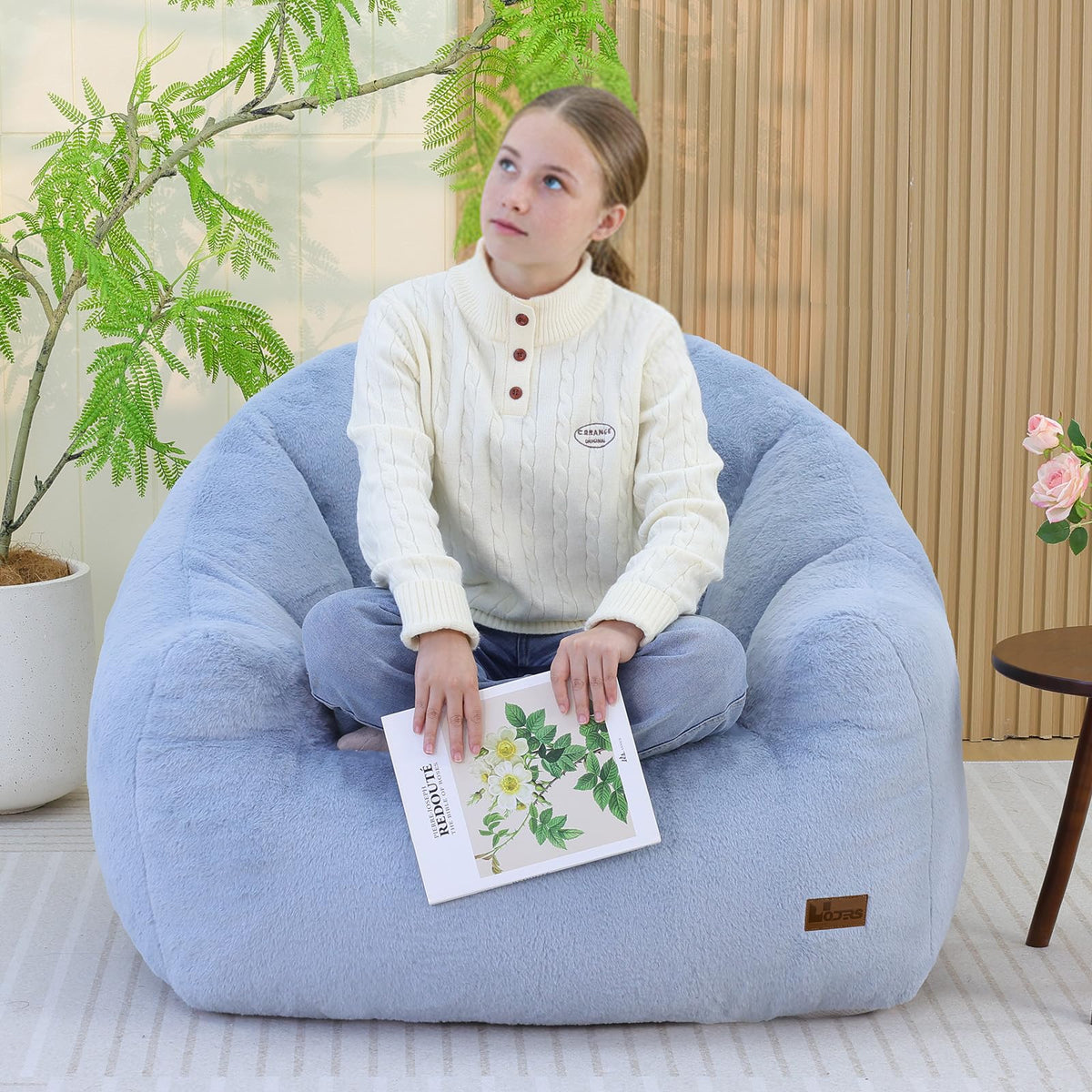 Light Blue Corduroy Bean Bag Chair Q891