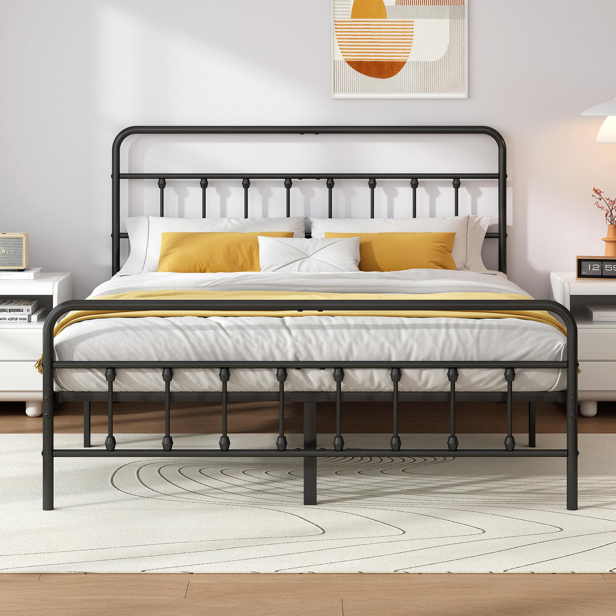 Queen Metal Bed Frame with Victorian Headboard & Footboard O432
