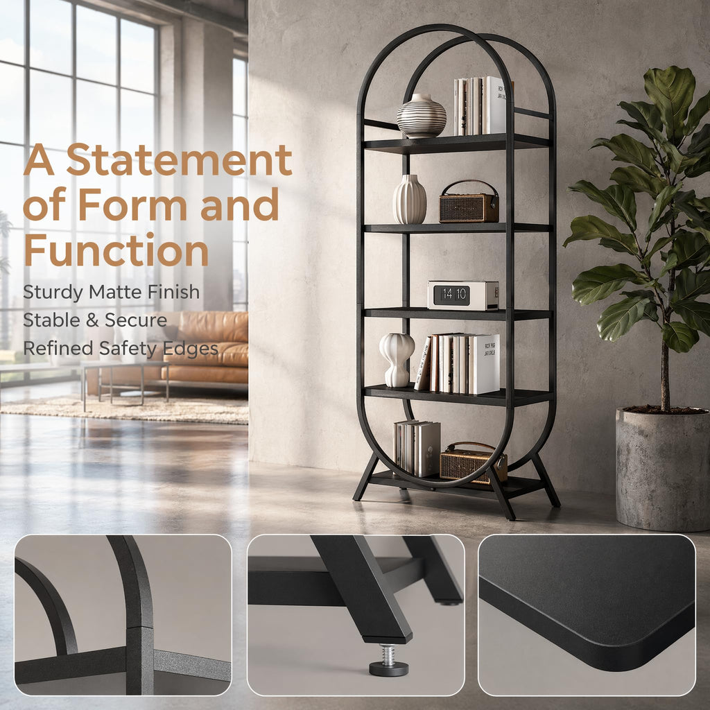 Black 5 Tier Arched Bookshelf A51599