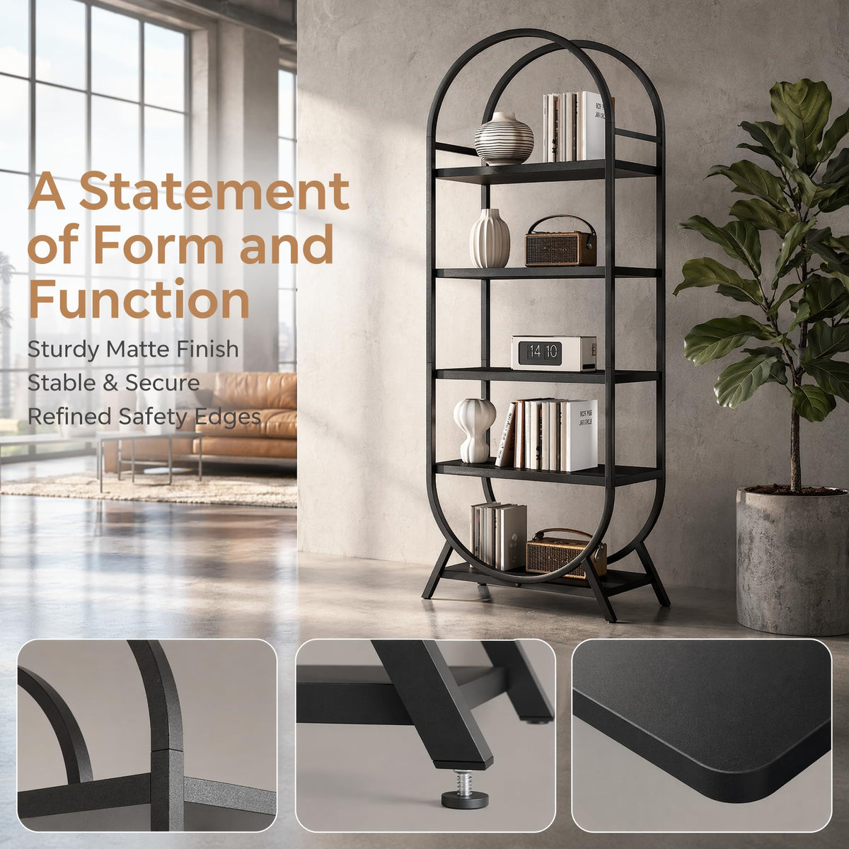 Black 5 Tier Arched Bookshelf A51599