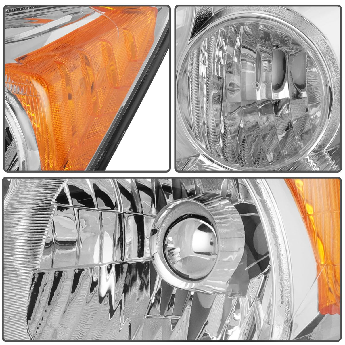 Headlight Assembly Chrome Housing Amber Reflector Clear Lens Driver and Passenger Side Pair Y4856
