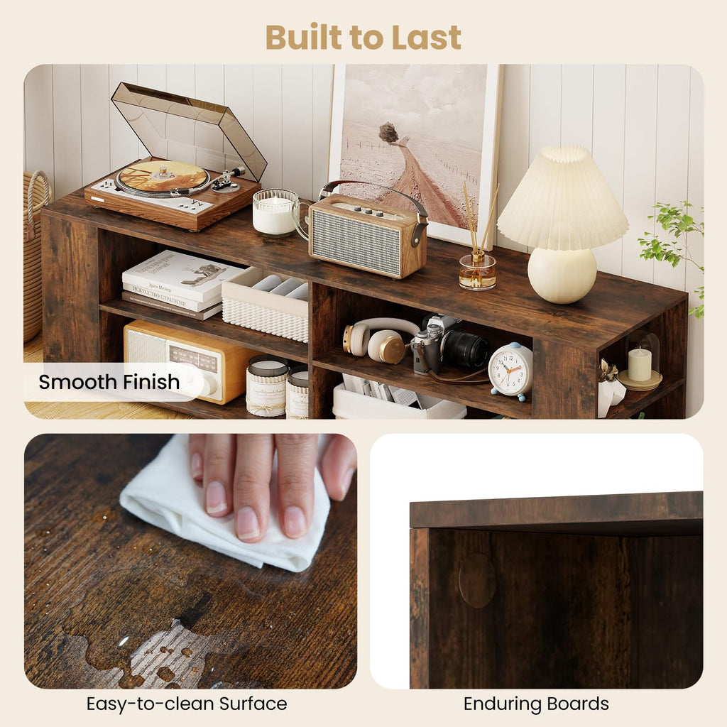 Rustic Brown Wood TV Stand with 8 Open Shelves U597346