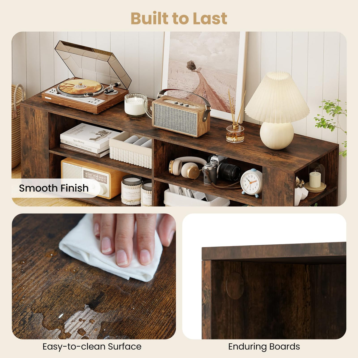 Rustic Brown Wood TV Stand with 8 Open Shelves U597346