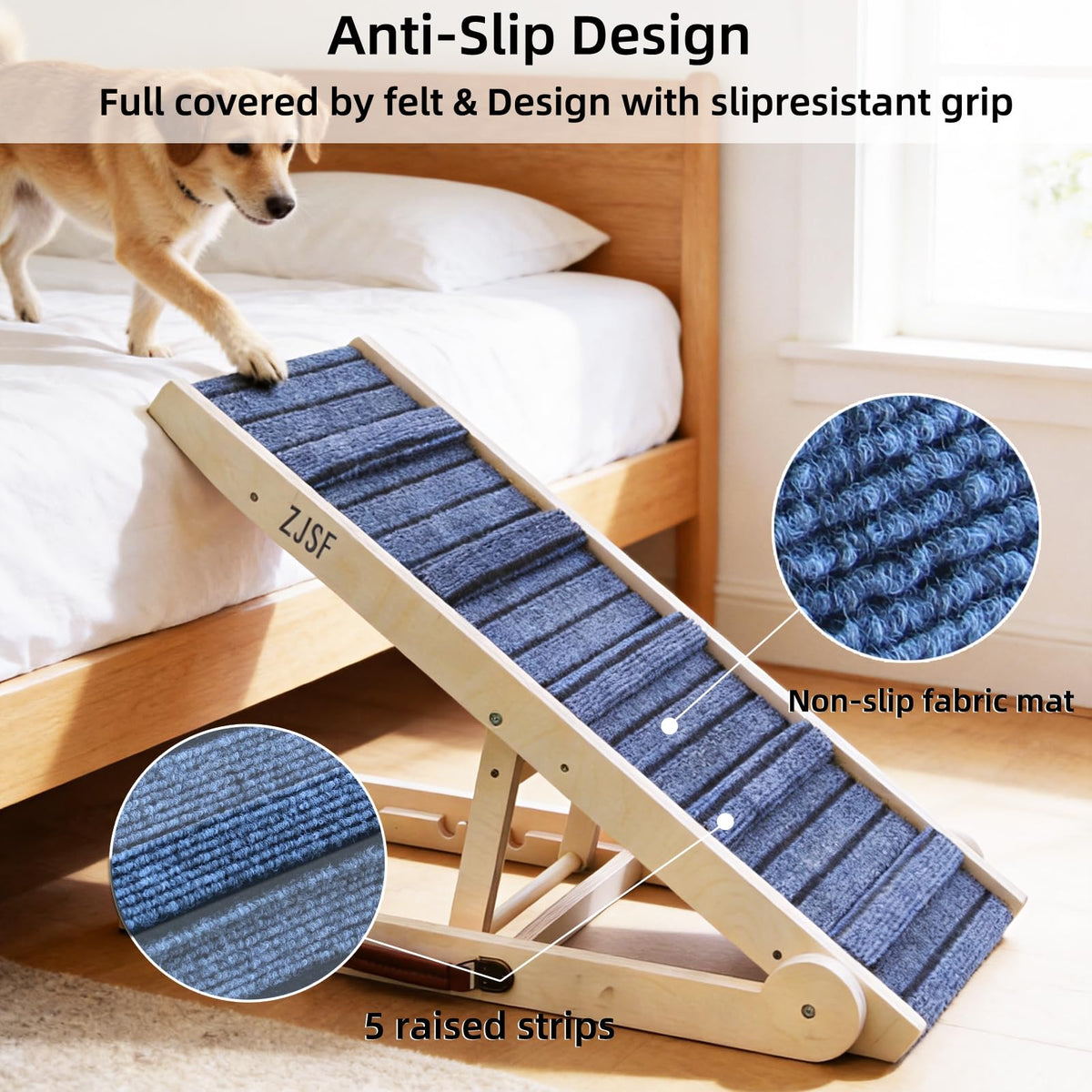Foldable Wooden Dog Ramp 4 Adjustable Heights J16287