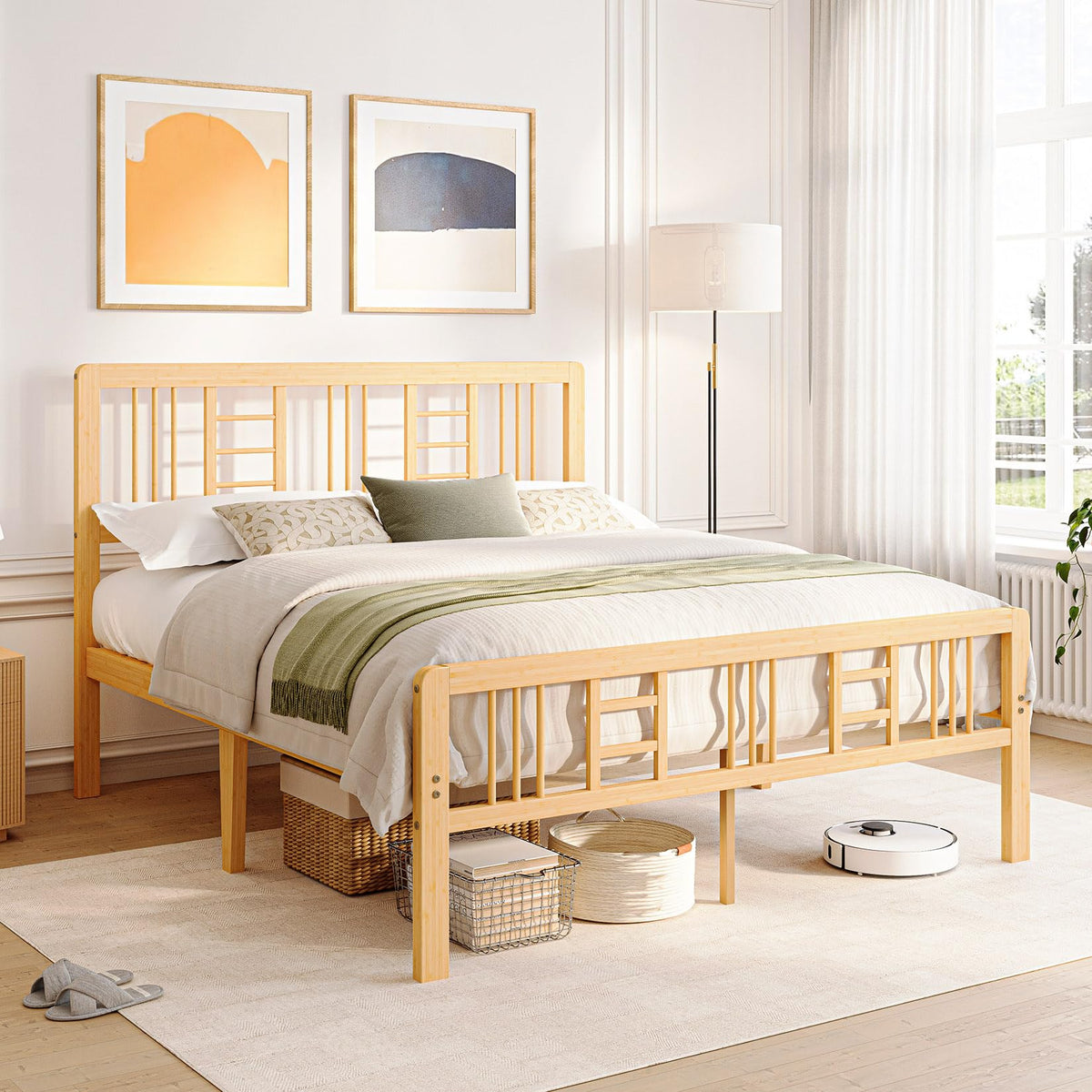 14 Inch Solid Bamboo Wood Full Size Platform Bed Frame with Headboard R951
