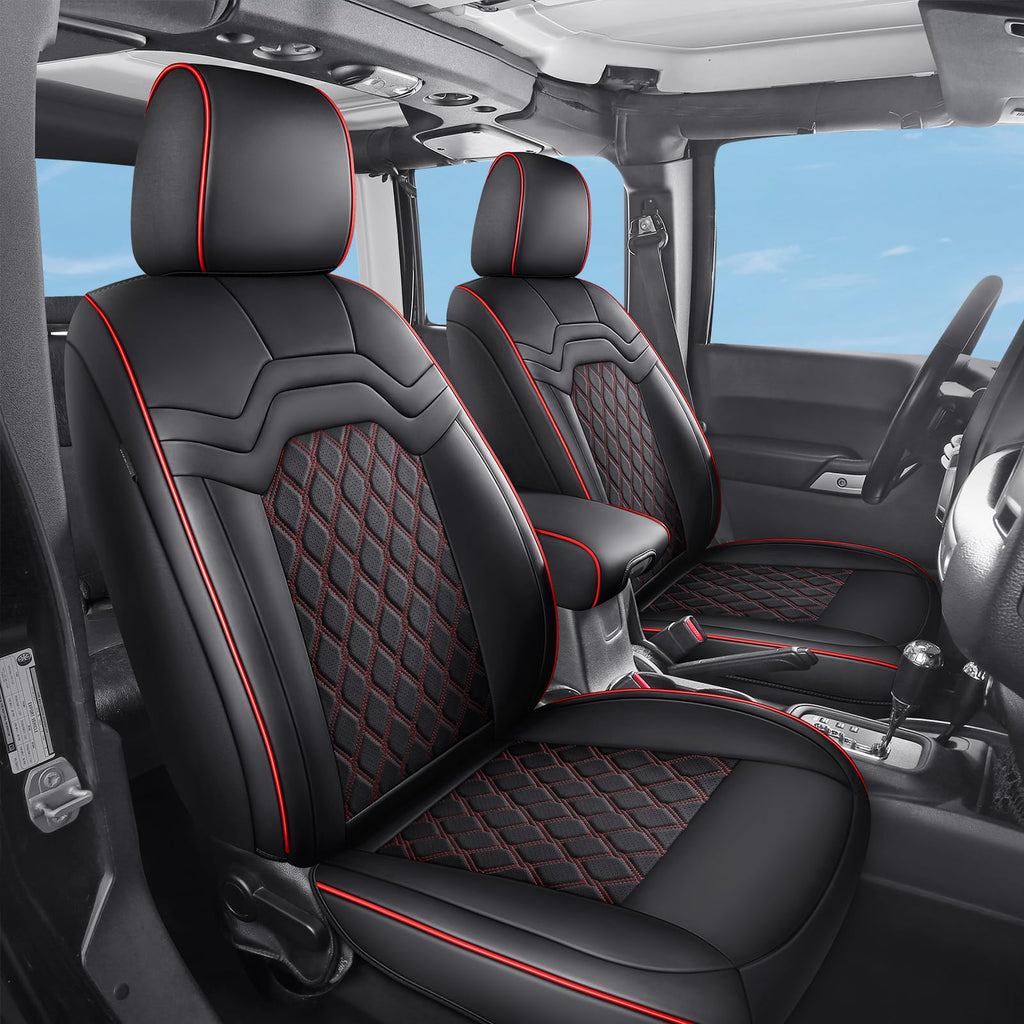Waterproof Leather Seat Covers Full Set Black Red W980