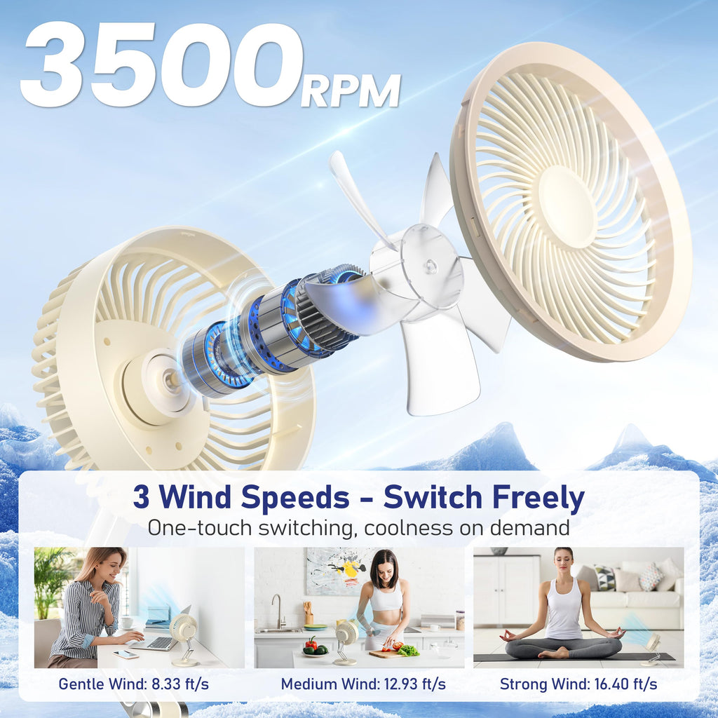 Small Quiet Table Fan with Metal Stand 3 Speed 2000mAh Rechargeable N2806
