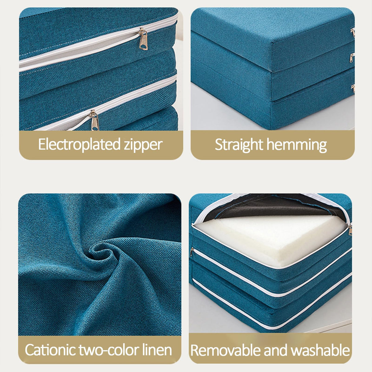 Queen Size Portable Foldable Memory Foam Trifold Mattress with Washable Cover J28409