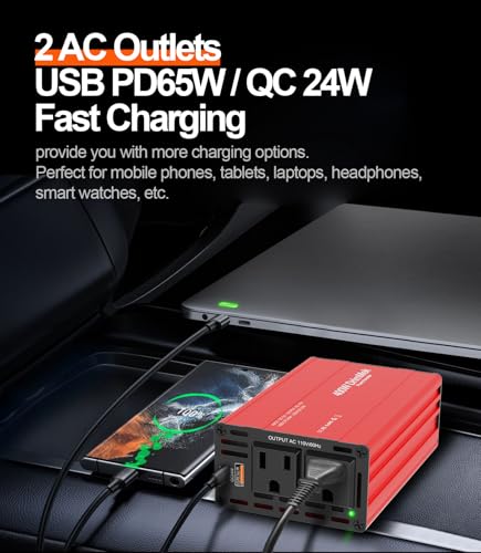400W Car Power Inverter Dual DC 12V to 110V AC USB C 65W G921
