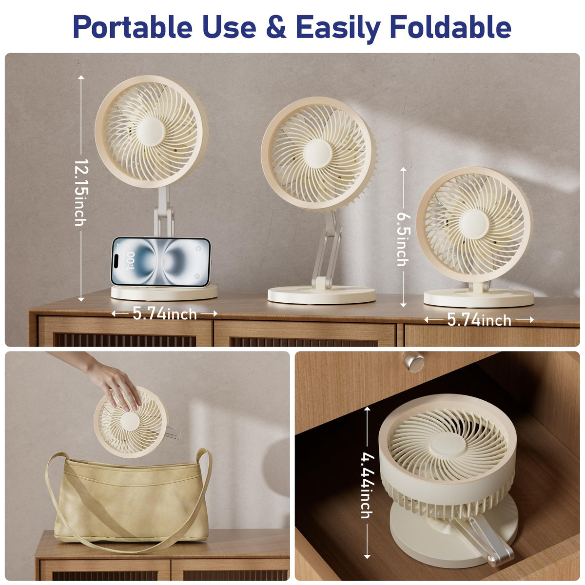 Small Quiet Table Fan with Metal Stand 3 Speed 2000mAh Rechargeable N2806