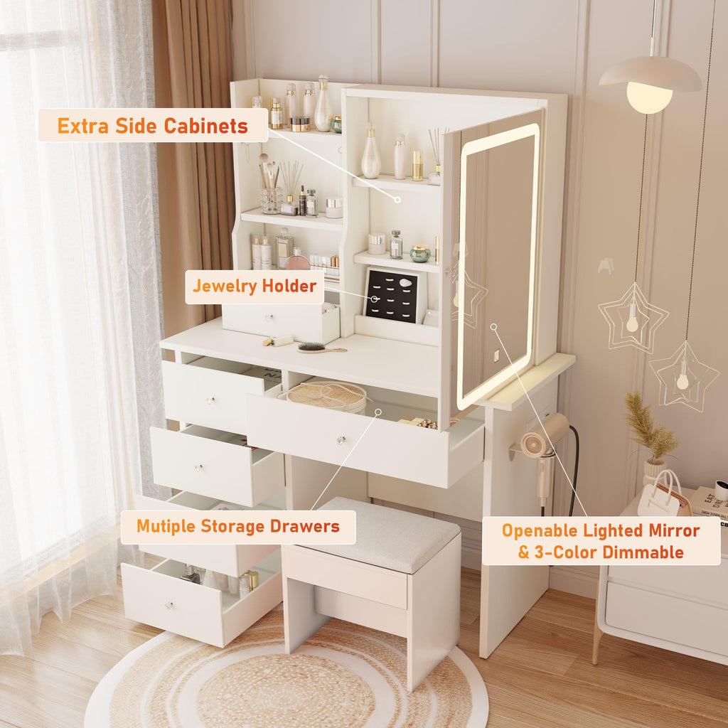 White Makeup Vanity Desk with LED Lights Mirror Z369