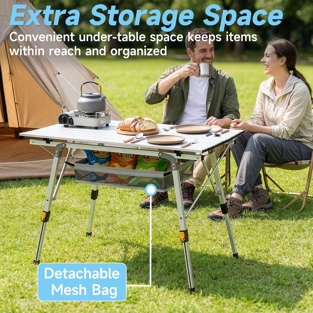 Camping Table Portable Foldable with Adjustable Legs & Storage Layer T90740