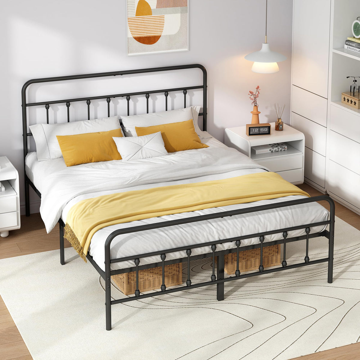 Queen Metal Bed Frame with Victorian Headboard & Footboard O432
